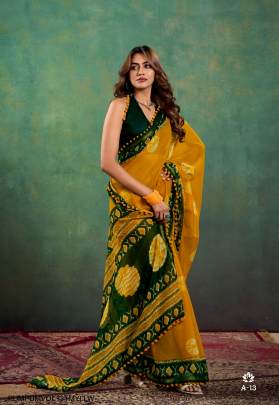 Mul Mul Cotton With Pum Pum Saree in Turmeric Yellow