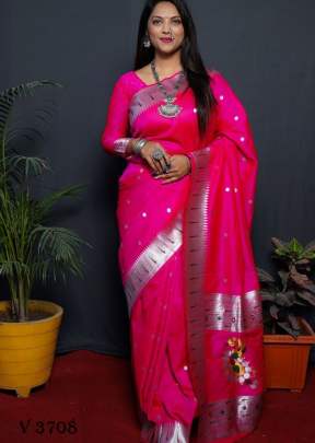 nath paithani Pure Silk Paithani Saree In Rani Color By Surati Fabric