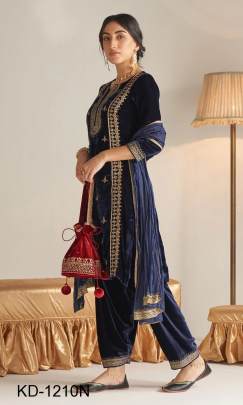 Navy Blue Beautiful Designer Suit On havy Velvet Febric KD 1210