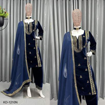 Navy Blue Beautiful Designer Suit On havy Velvet Febric KD 1210