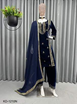 Navy Blue Beautiful Designer Suit On havy Velvet Febric KD 1210