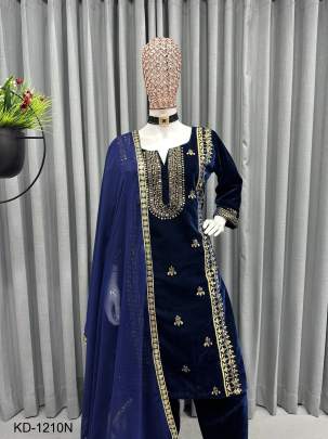 Navy Blue Beautiful Designer Suit On havy Velvet Febric KD 1210