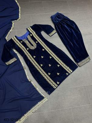 Navy Blue Beautiful Designer Suit On havy Velvet Febric KD 1210