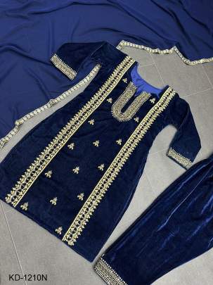 Navy Blue Beautiful Designer Suit On havy Velvet Febric KD 1210