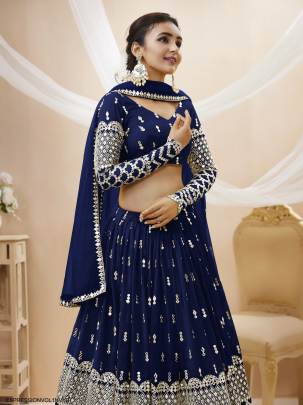 Navy Blue Georgette Sequence Zari Embroidered Work Lehenga Expression Vol 1 by Zeel Clothing