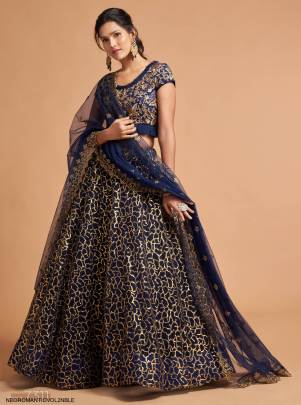 Navy Blue Lehenga Choli From Neo Romantic Vol 2 by Zeel Clothing