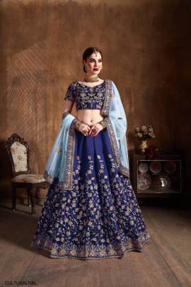 Navy Blue Raw Silk Lehenga Choli From Cultural by Zee Clothing