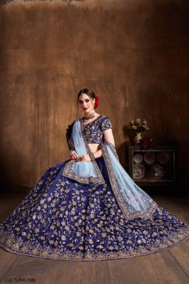 Navy Blue Raw Silk Lehenga Choli From Cultural by Zee Clothing