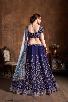 Navy Blue Raw Silk Lehenga Choli From Cultural by Zee Clothing