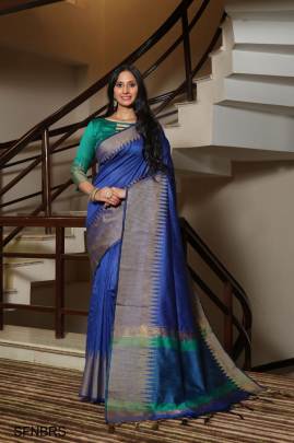 Navy blue  Raw Silk Weaving Saree