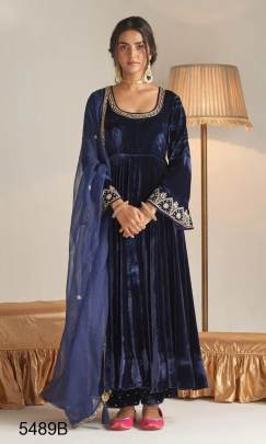 Navy Blue Velvet Designer Suit RTC 5489