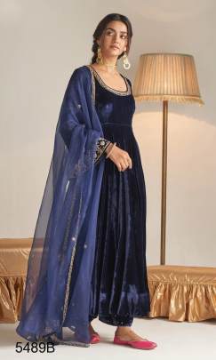 Navy Blue Velvet Designer Suit RTC 5489