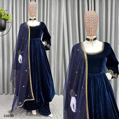 Navy Blue Velvet Designer Suit RTC 5489