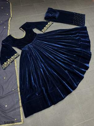 Navy Blue Velvet Designer Suit RTC 5489