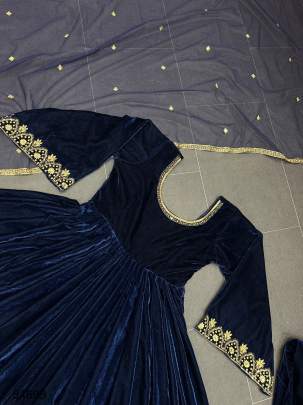 Navy Blue Velvet Designer Suit RTC 5489