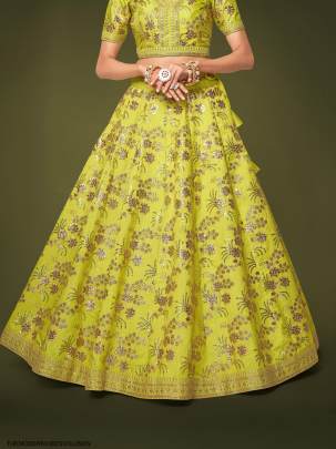 Neon Slub Silk Lehenga Choli From The Modern Vibes Vol 2 by Zeel Clothing