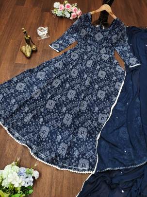 Rama Butti Fox Georgette With  kolam Mural Print Gown