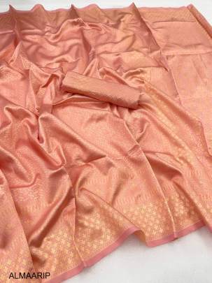 New Pink Soft Silk Jacquard Banarasi Saree