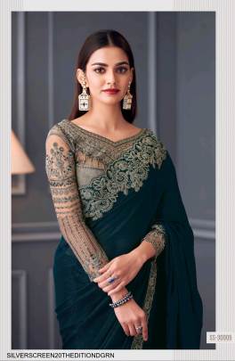 Nightingale Shimmer Designer Saree in Dark Green