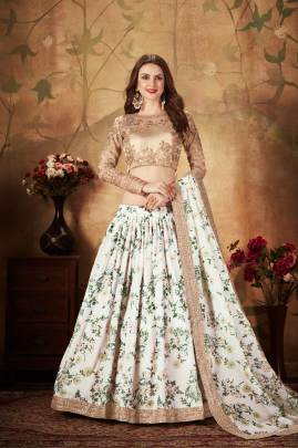 Off White and Beige Organza Lehenga Choli From Floral Vol 1 by Zeel Clothing