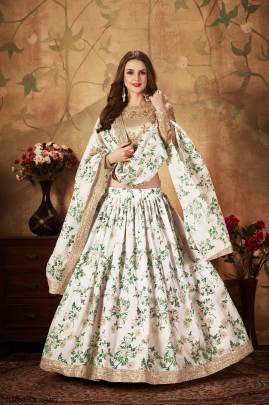 Off White and Beige Organza Lehenga Choli From Floral Vol 1 by Zeel Clothing