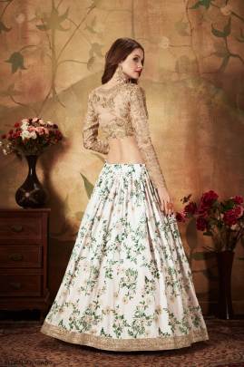 Off White and Beige Organza Lehenga Choli From Floral Vol 1 by Zeel Clothing