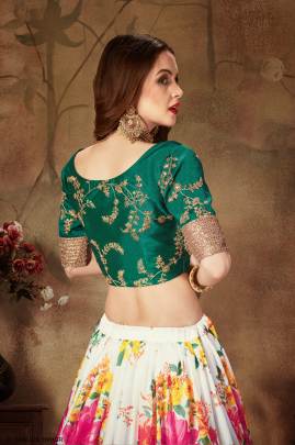 Off White and Green Organza Lehenga Choli From Floral Vol 1 by Zeel Clothing