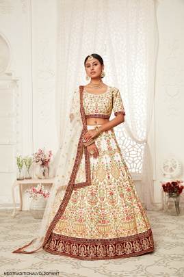 Off White Art Silk Lehenga Choli From Neo Traditional Vol 2 by Zeel Clothing