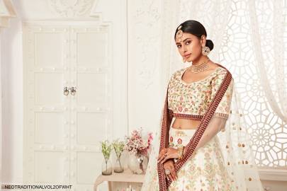 Off White Art Silk Lehenga Choli From Neo Traditional Vol 2 by Zeel Clothing