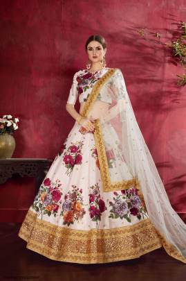 Off White Heavy Banglori Silk Lehenga Choli From Carnations by Zeel Clothing