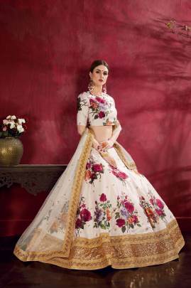 Off White Heavy Banglori Silk Lehenga Choli From Carnations by Zeel Clothing