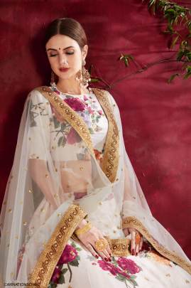 Off White Heavy Banglori Silk Lehenga Choli From Carnations by Zeel Clothing