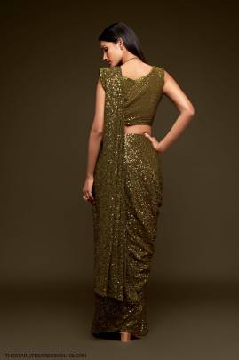 Olive Green Georgette Multiple Sequence Embroidery The Starlite Sarees Vol 1 By Zeel Clothing