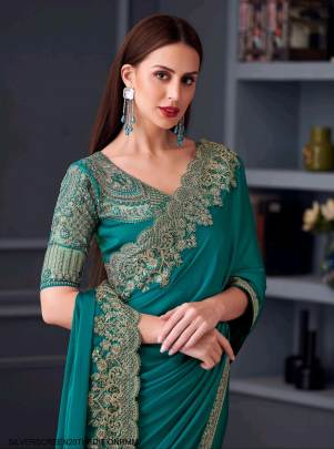 Opium Silk Shiffon Designer Saree in Rama