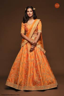 Orange Art Silk Lehenga Choli From The Modern Vibes Vol 1 by Zeel Clothing