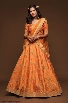 Orange Art Silk Lehenga Choli From The Modern Vibes Vol 1 by Zeel Clothing