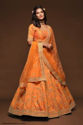 Orange Art Silk Lehenga Choli From The Modern Vibes Vol 1 by Zeel Clothing