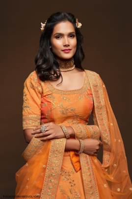 Orange Art Silk Lehenga Choli From The Modern Vibes Vol 1 by Zeel Clothing