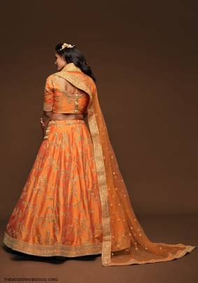 Orange Art Silk Lehenga Choli From The Modern Vibes Vol 1 by Zeel Clothing