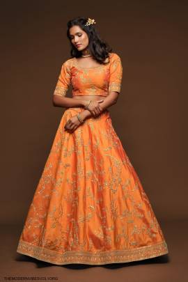 Orange Art Silk Lehenga Choli From The Modern Vibes Vol 1 by Zeel Clothing