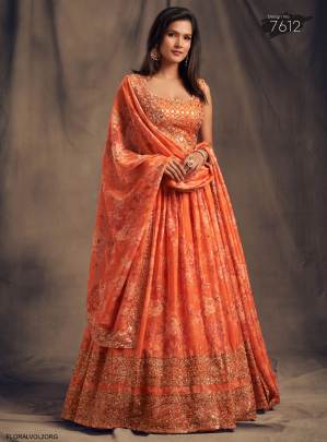 Orange Organza Lehenga Choli From Floral Vol 2 by Zeel Clothing