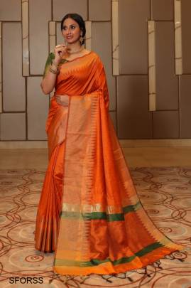 Orange Raw Silk Weaving Saree