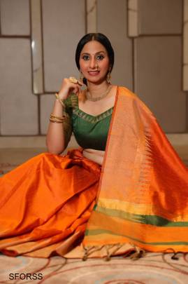 Orange Raw Silk Weaving Saree