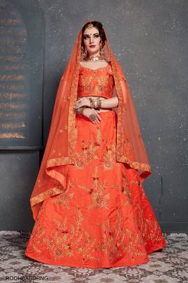 Orange Slub Silk Lehenga Choli From Roohbab by Zeel Clothing 