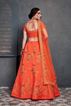 Orange Slub Silk Lehenga Choli From Roohbab by Zeel Clothing