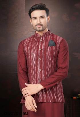 Outluk Wedding Collection Vol 19 Mens Kurta Pajama With Koti In Maroon