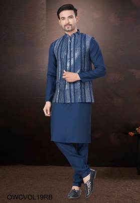 Outluk Wedding Collection Vol 19 Mens Kurta Pajama With Koti In Royal Blue