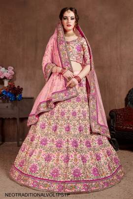 Pastel Pink Mulberry Silk Lehenga Choli Neo Traditional Vol 1 by Zeel Clothing