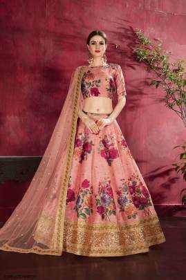 Peach Heavy Banglori Silk Lehenga Choli From Carnations by Zeel Clothing