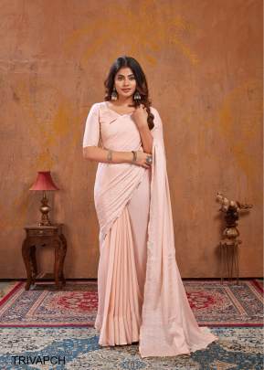 Peach Moss Stich Foil Saree from Triva by Dhaga